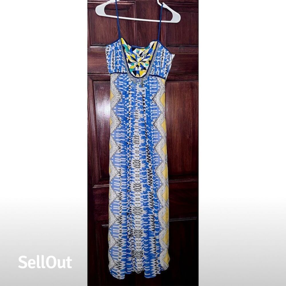 Ranna Gill XS Sunburst Beaded Fringe Maxi Dress Party Anthropologie
